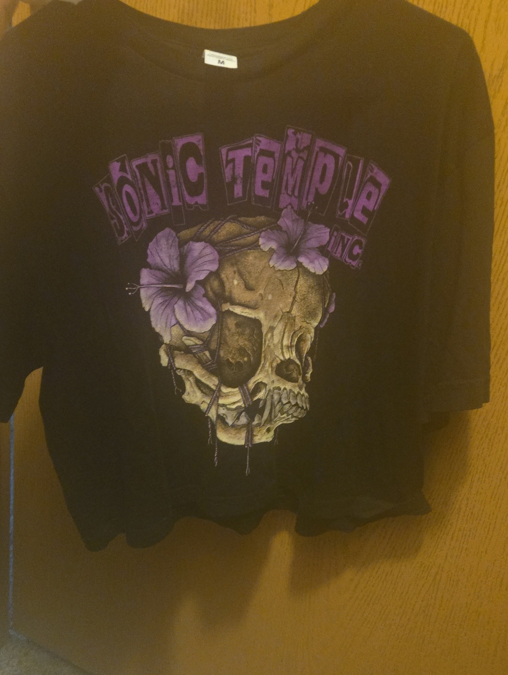 Source Unknown Black Crop Top with Purple Floral Skull Graphic